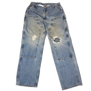 Carhartt B73 DST Double Knee Men 38x34 Dungaree Logger Jean Blue Denim Carpenter